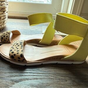 Dolce Vita Yellow Ankle-Strap Sandals with Leopard Toe